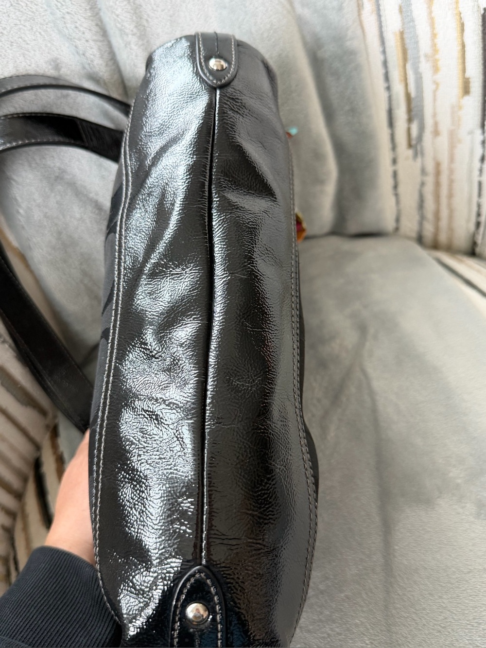 Coach Black Signature Jacquard Shoulder Bag or crossbody with Patent Trim - Picture 4 of 11